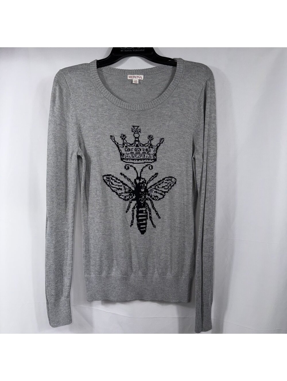 Merona Gray Queen Bee Crewneck Sweater Women’s Large